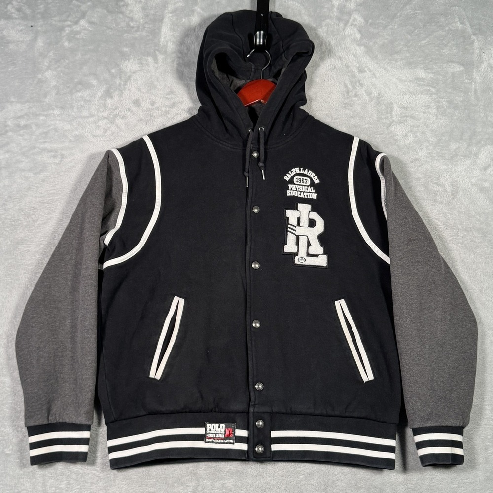 Polo Ralph Lauren Hoodie Mens L Black RL Tigers 1967 Varsity Snap Fleece Jacket - Picture 2 of 11